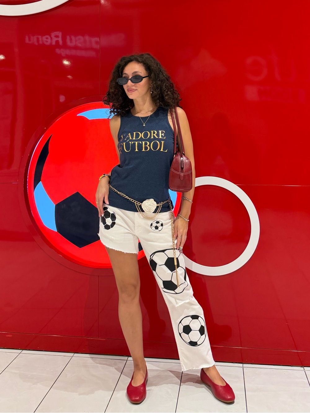 L.L. Bean white jeans printed soccer balls fifa 6